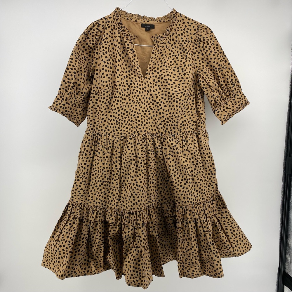 J. Crew Women’s Ruffleneck Tiered Popover Dress Leopard Dot Print- Small-Cotton